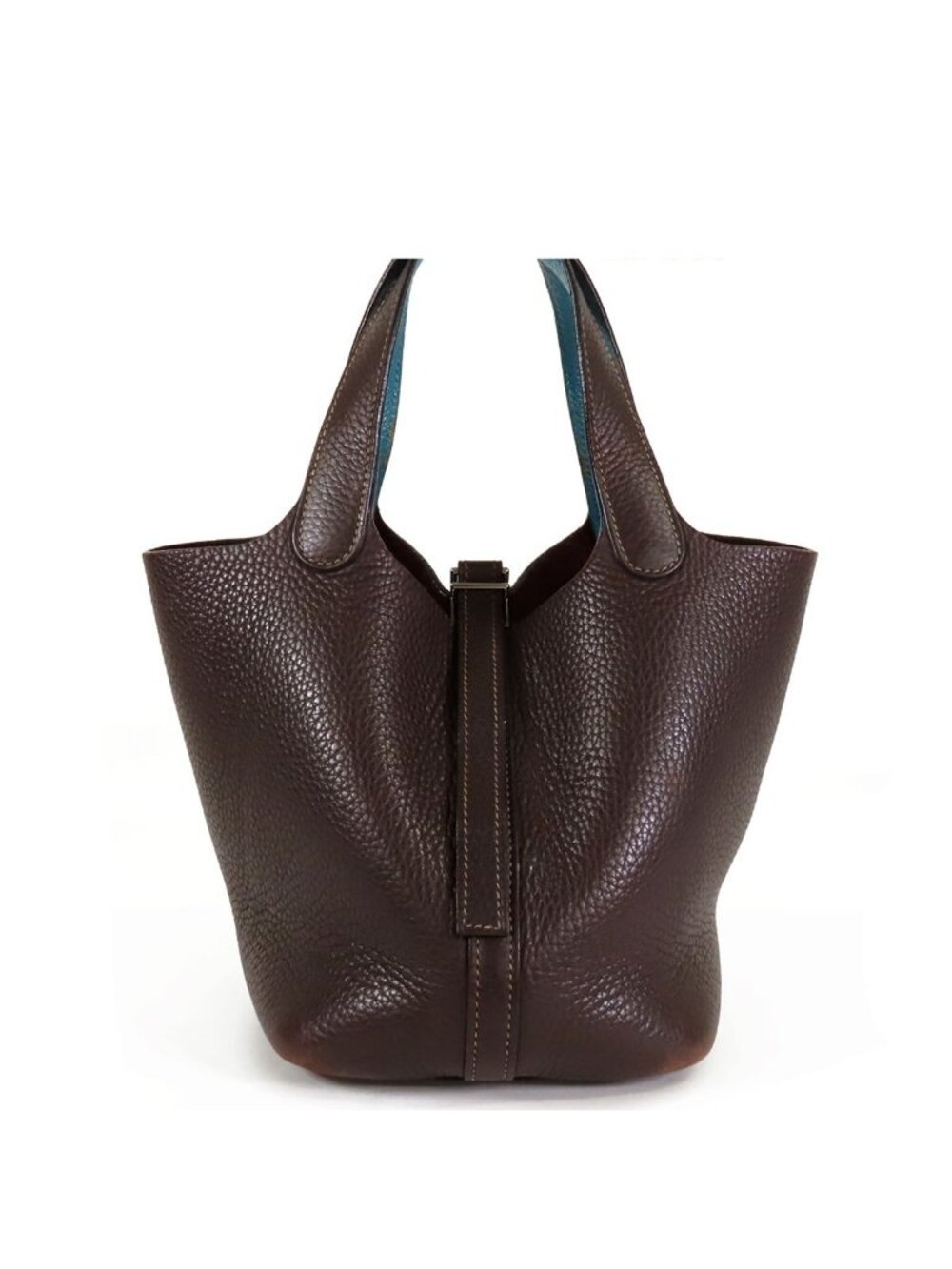 Hermes Picotin PM Eclat Chocolat Turquoise Silver Taurillon Handbag